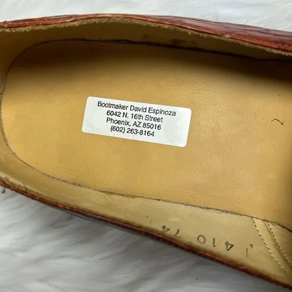 David Espinoza Cognac Alligator Leather Loafers Sz 8D